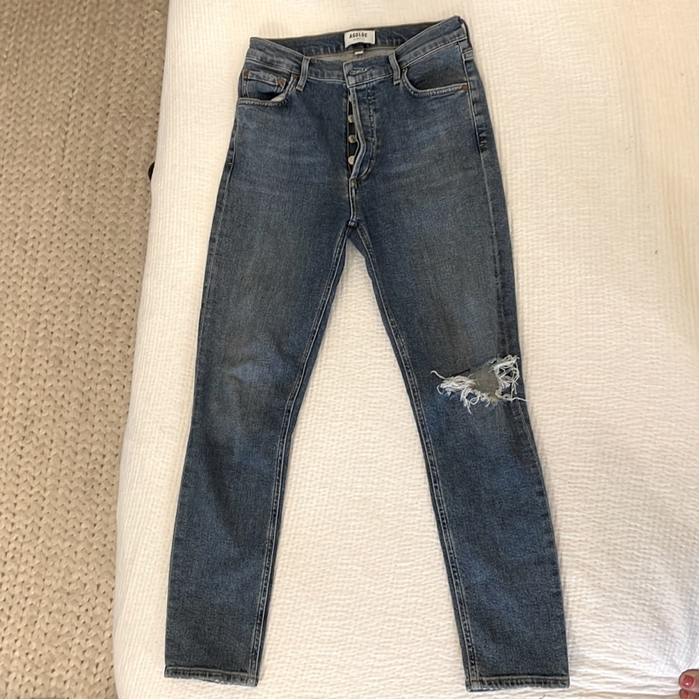 Agolde women’s size 27 Nico jeans with distressed lest knee
